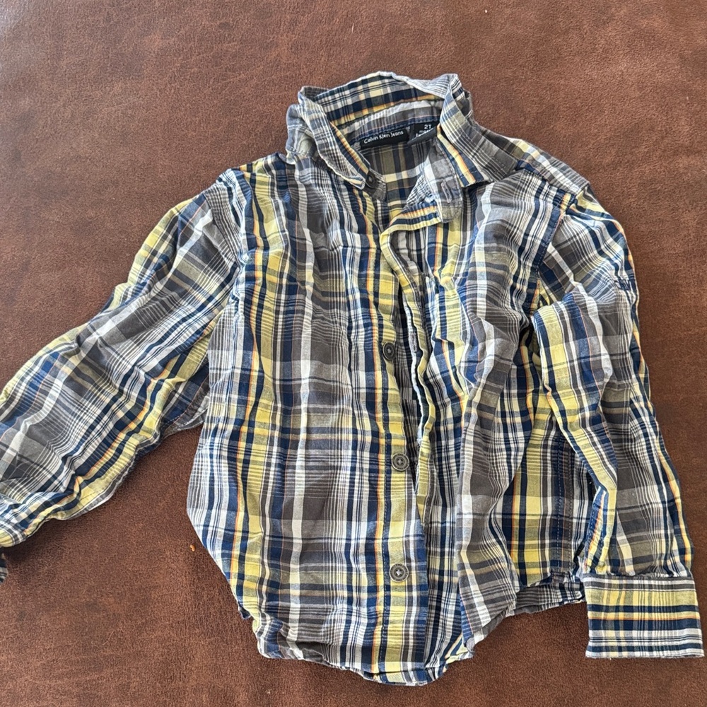 Calvin Klein Jeans Kids Plaid Button Down Shirt - Blue, Yellow, Gray